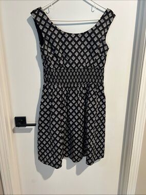 White House Black Market Black and White Diamond-Print Sleeveless Mini Dress